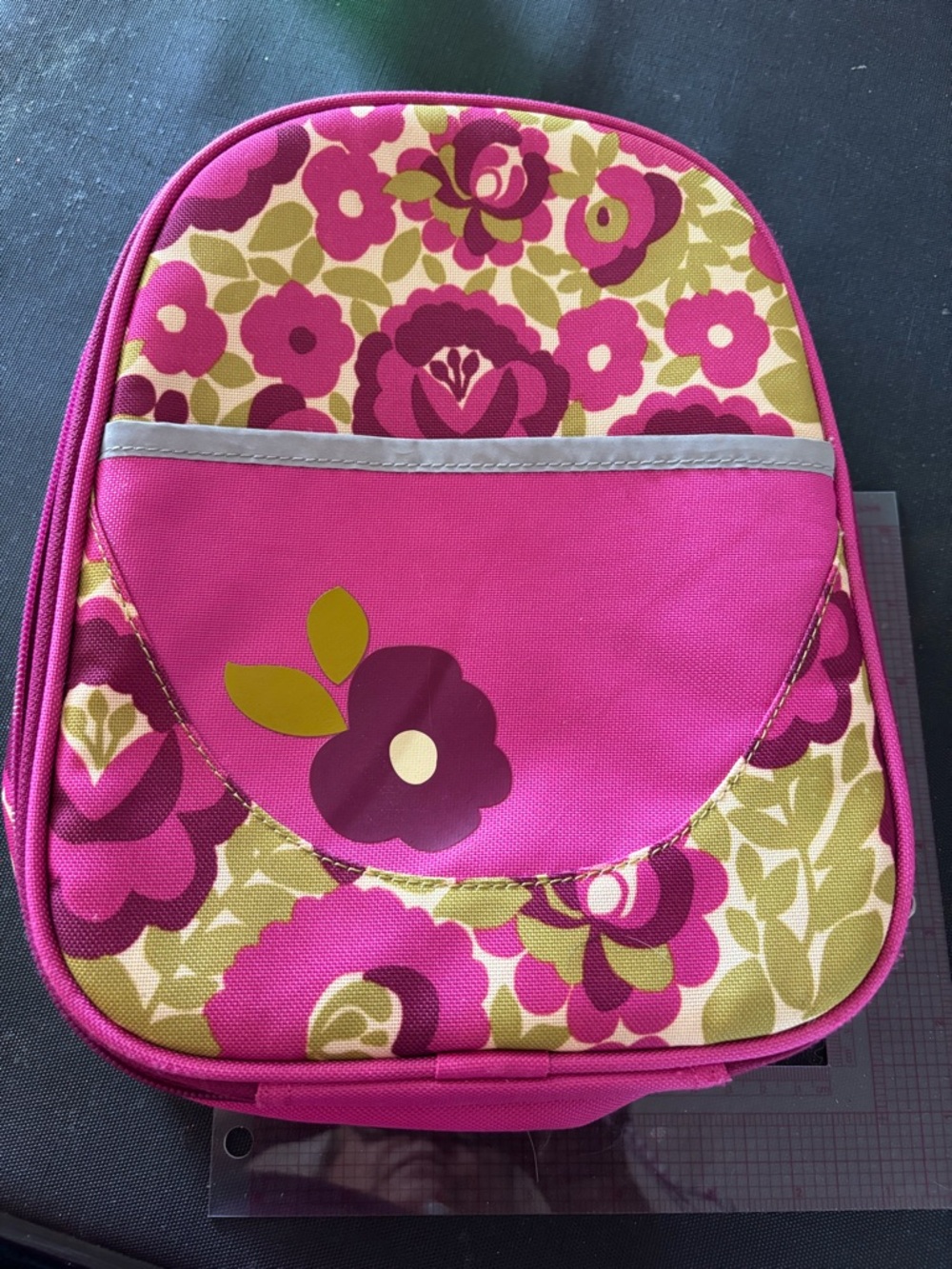 Garnet Hill Floral Kids Lunch Pack - Bright Pink Rose & Olive Print